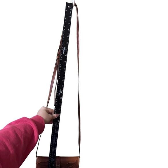 Patricia Nash- Torri Leather Flap Crossbody Burnished Tooled Bag Brass Fixture - Picture 9 of 10